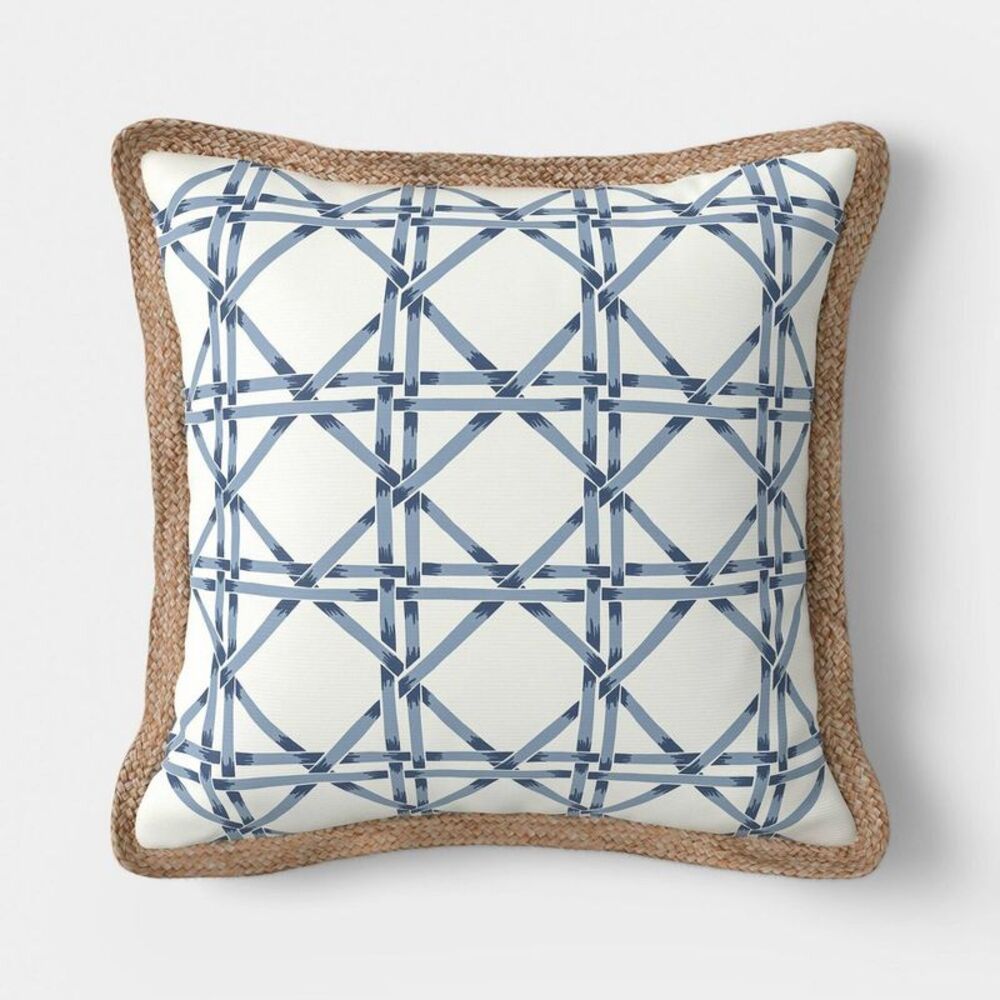 18"x"18 Lattice Print Trimmed Pillow Light Blue/Navy - Threshold